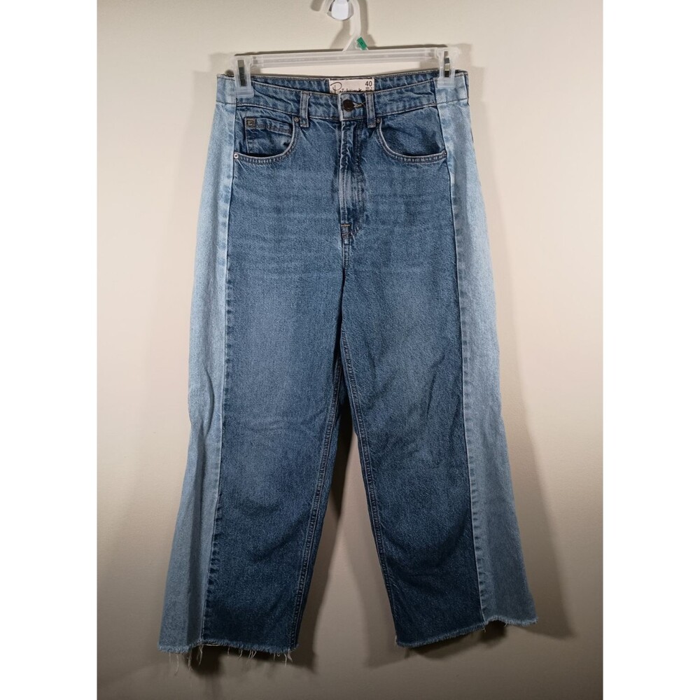 Patchwork Stradivarius Womens Two Tone Medium Wash Wide Leg Mom Jeans Size 40 8